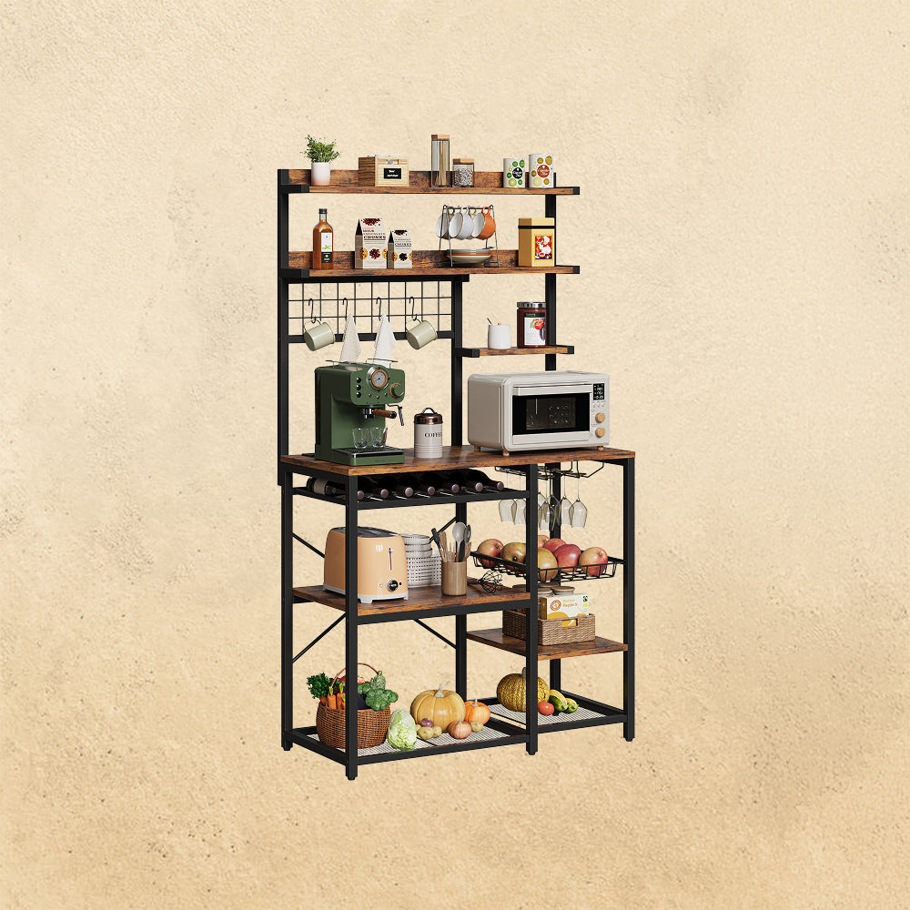 IRONCK 5 Tier Metal Material Bakers Rack with Power Outlet,  9 Hooks