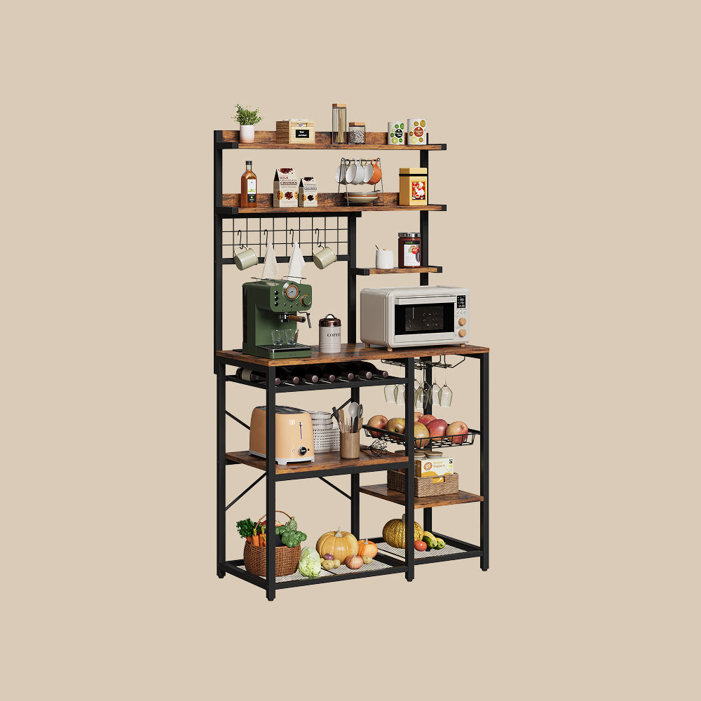 IRONCK 5 Tier Metal Material Bakers Rack with Power Outlet,  9 Hooks