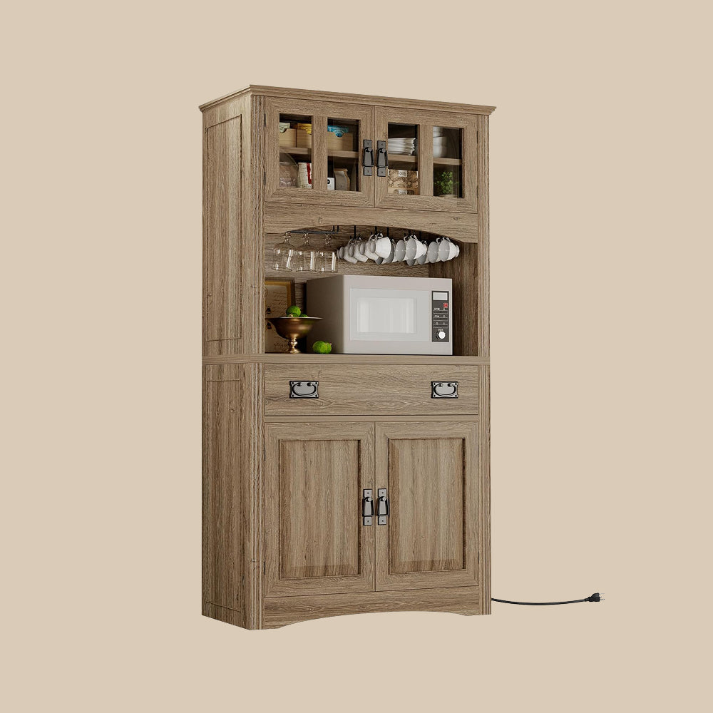 IRONCK Pantry Cabinet with Power Outlets, Kitchen Pantry Storage Cabinet