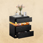 IRONCK Nightstand with 3 Drawers,  LED Light, Storage for Bedroom, Black