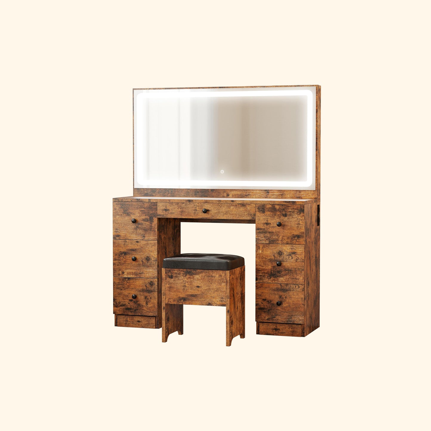 Large Mirror Makeup Vanity Desk with 7 Drawers- Vintage