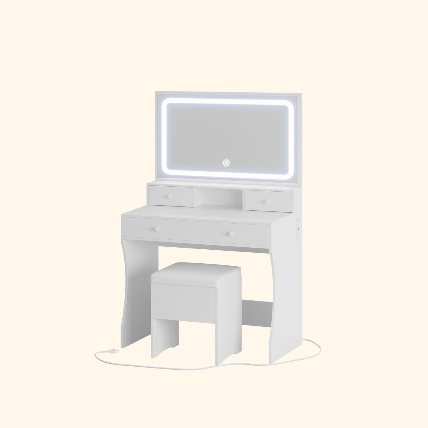 LED Lighted Mirror Makeup Desk Set- White