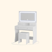 LED Lighted Mirror Makeup Desk Set- White
