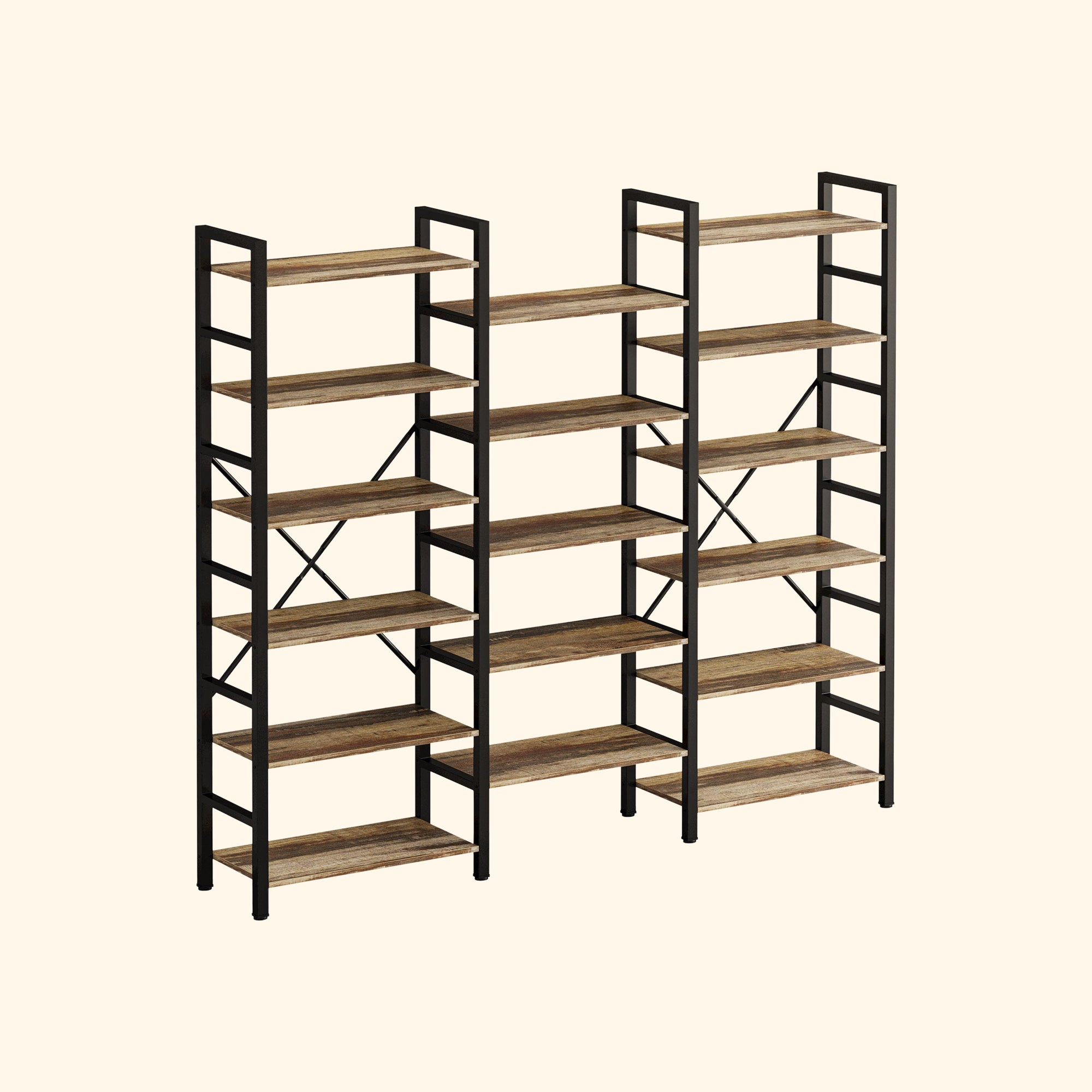 Triple Wide 5 Tiers Industrial Bookshelf