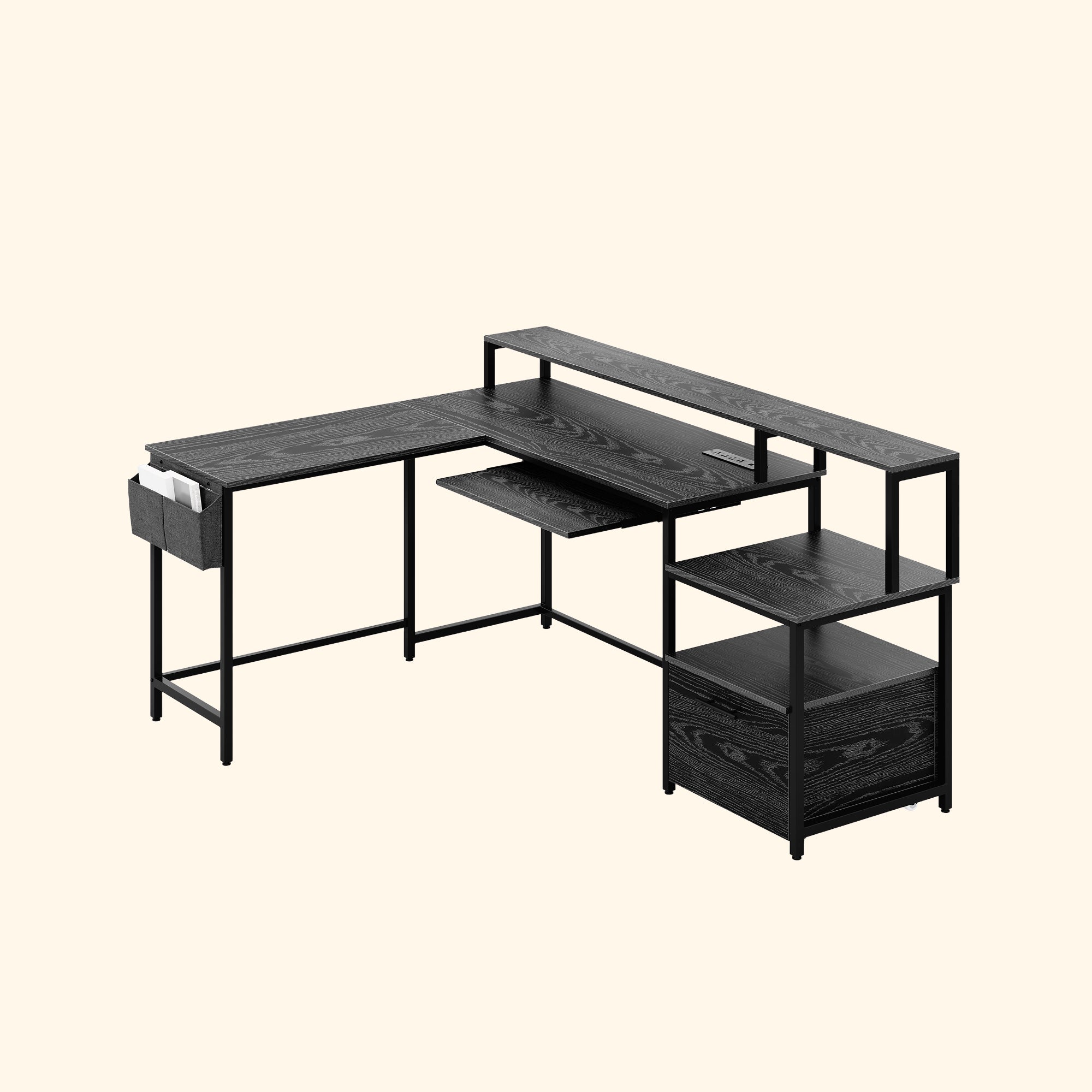 Black Computer Desk with Storage