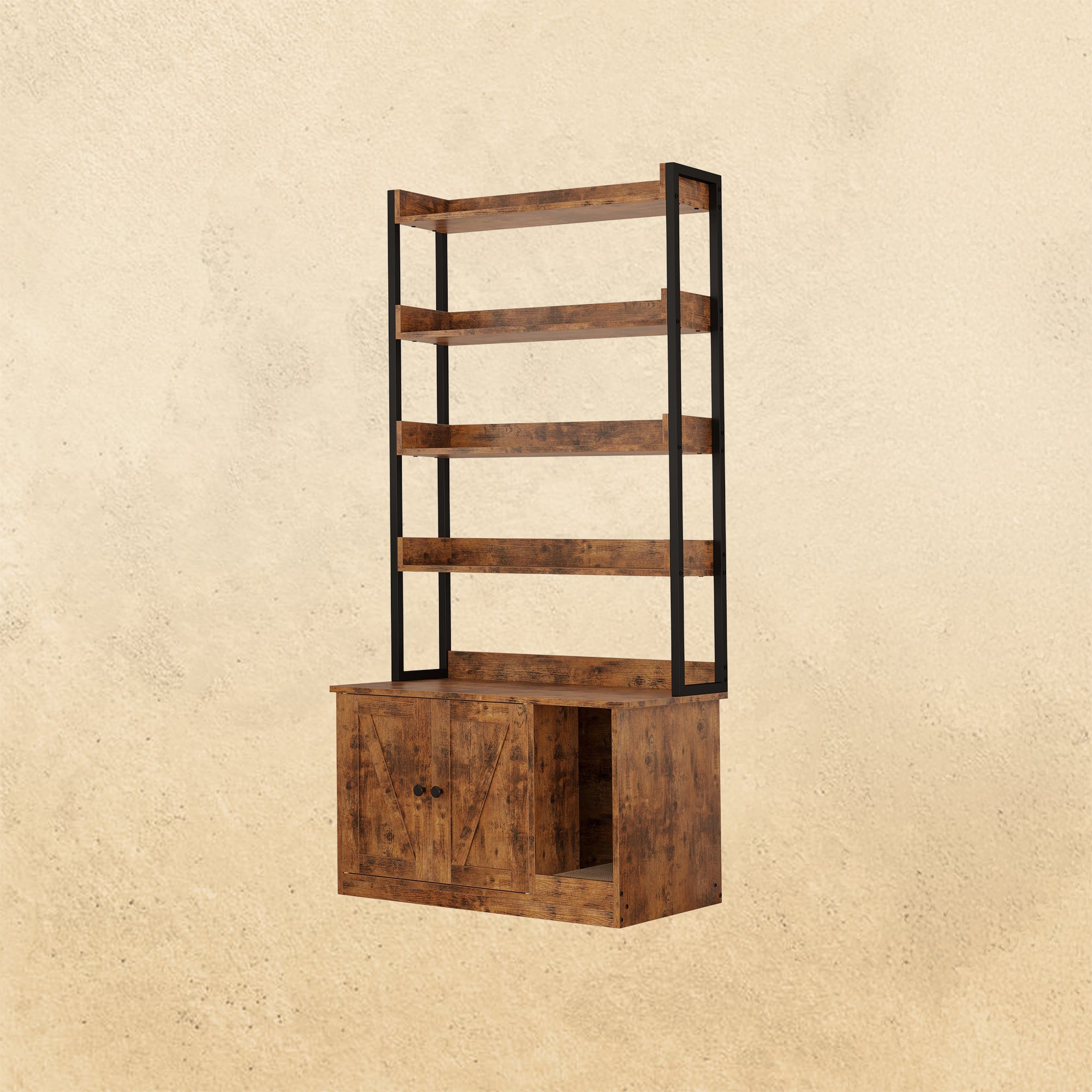 4 Tier Cat Litter Box Cabinet with Scratching Pad