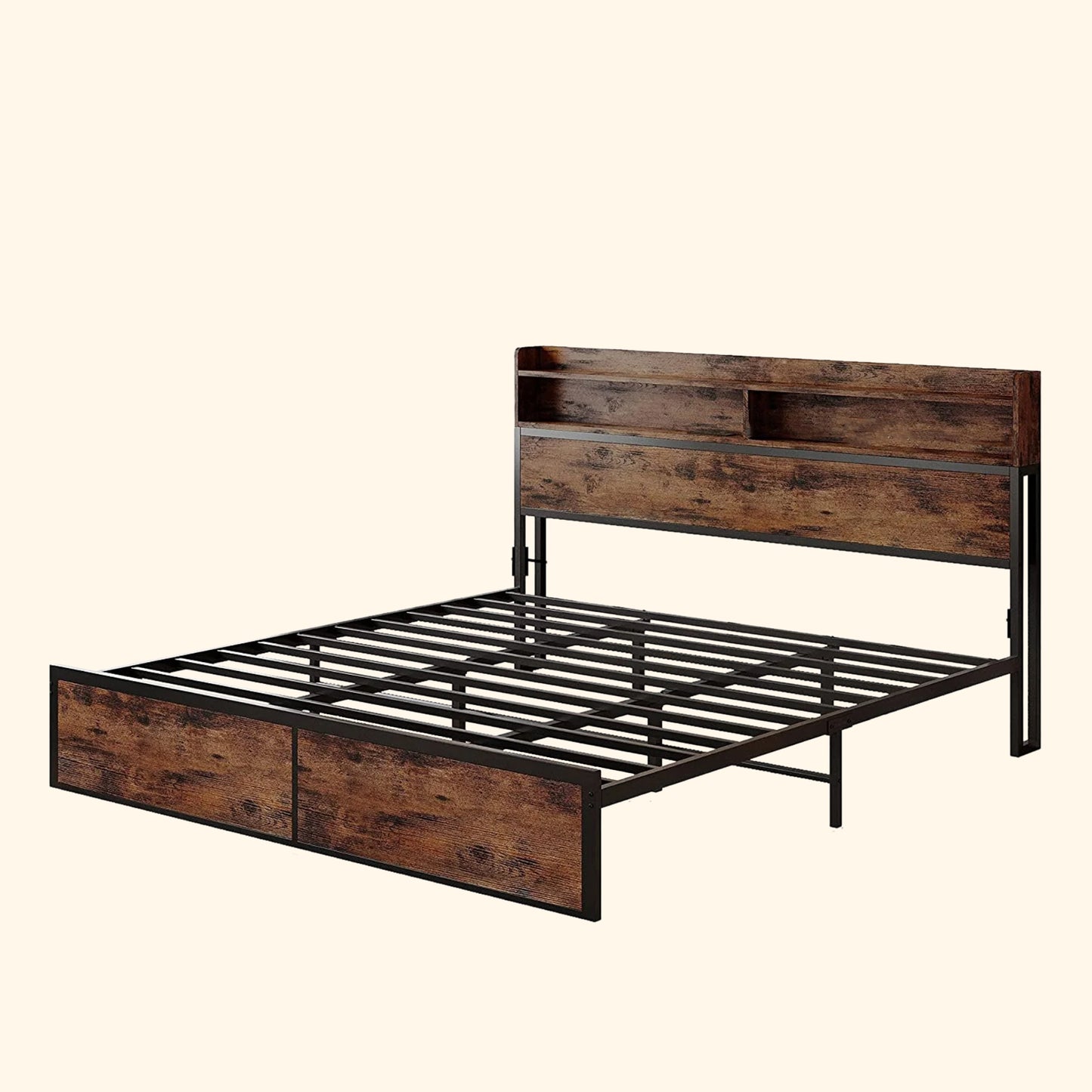 Full Bed Frame with Bookcase Headboard