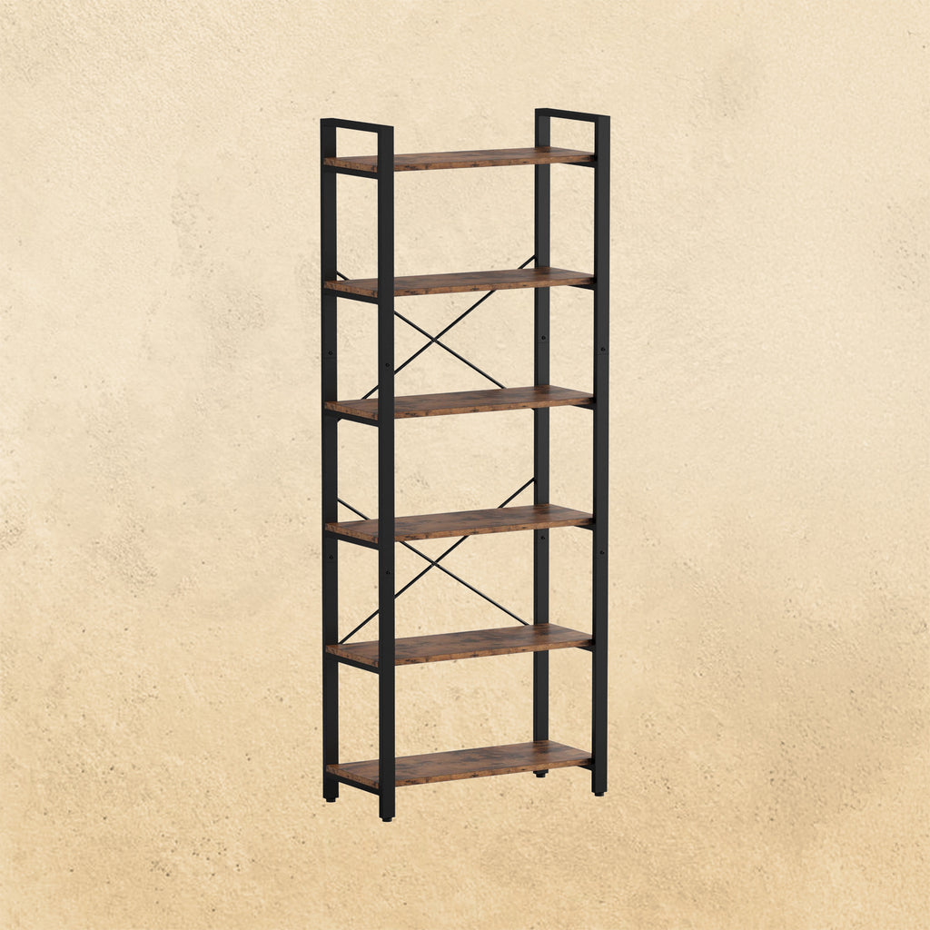 【HOT】Bookshelf 6-Tier Ladder Shelf Vintage Brown