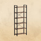 【HOT】Bookshelf 6-Tier Ladder Shelf Vintage Brown