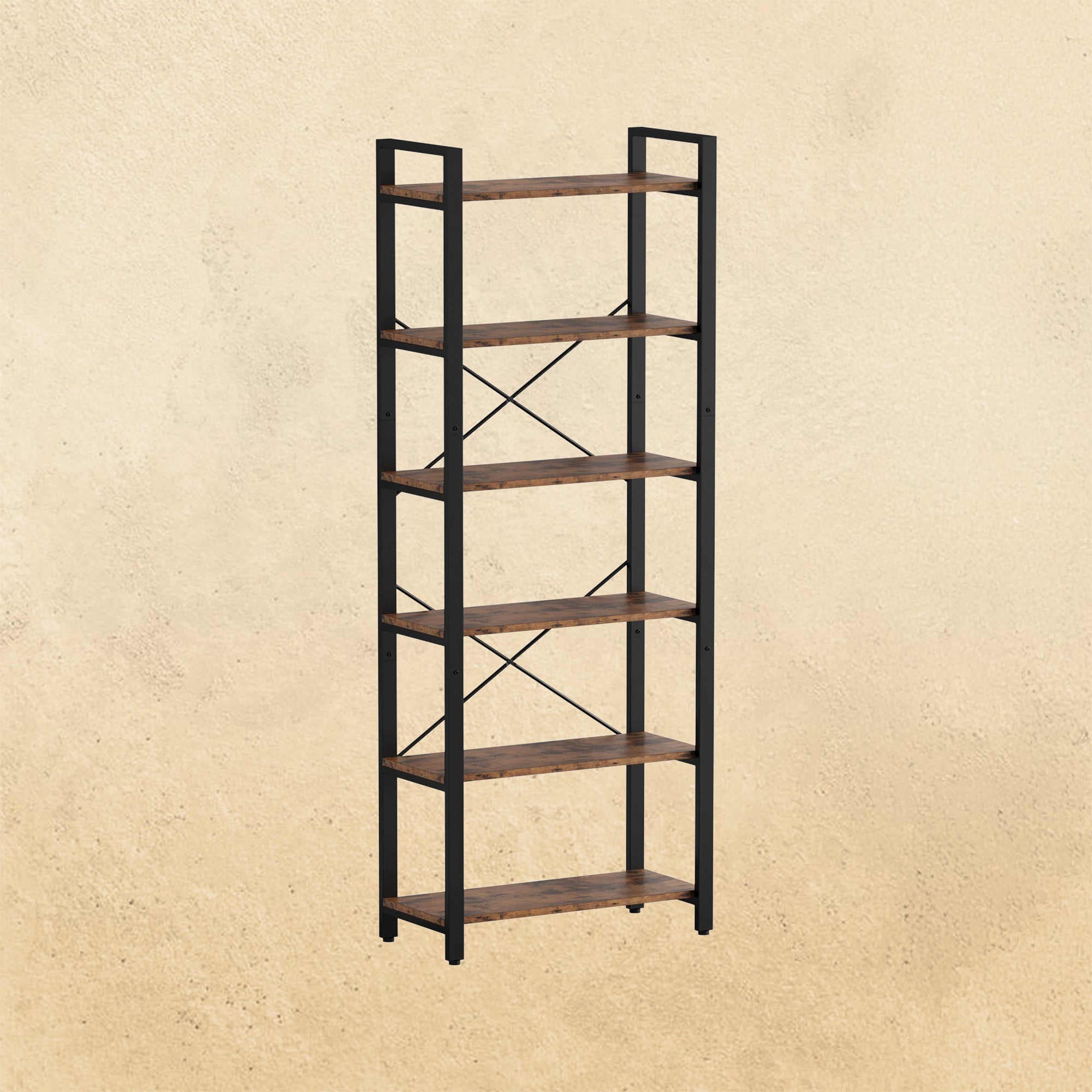 【HOT】Bookshelf 6-Tier Ladder Shelf Vintage Brown