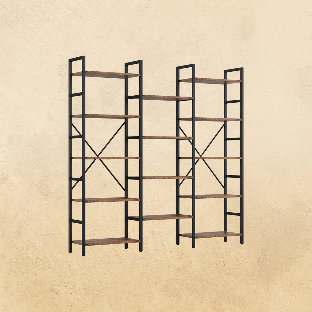 Triple Wide Bookshelf 5 Tiers with Baffles
