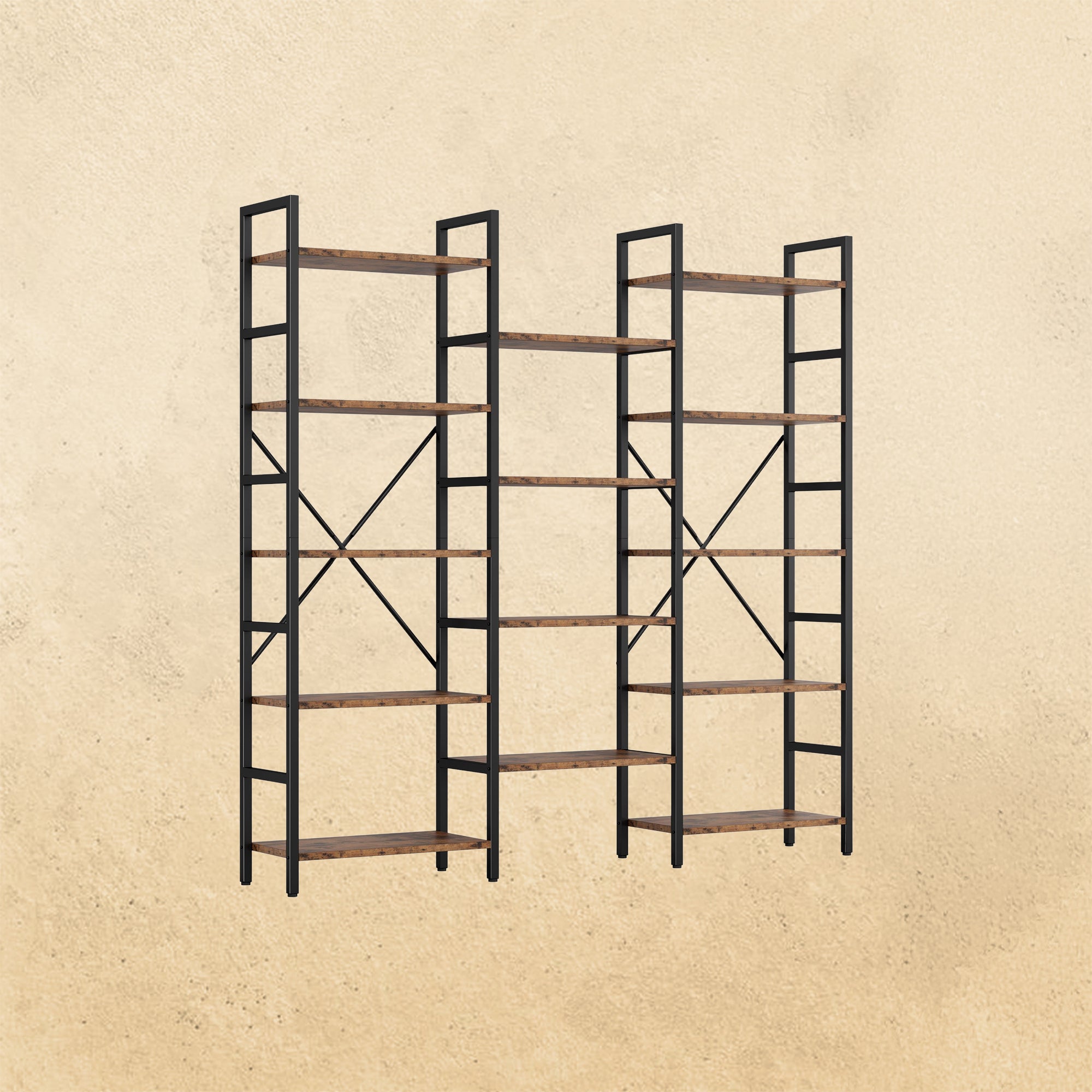 Triple Wide Bookshelf 5 Tiers with Baffles