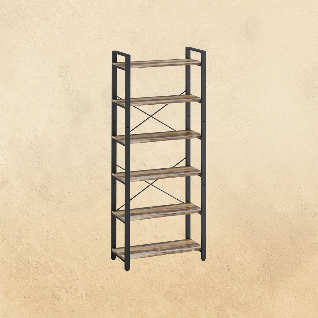Bookshelf 6-Tier Ladder Shelf Industrial Brown