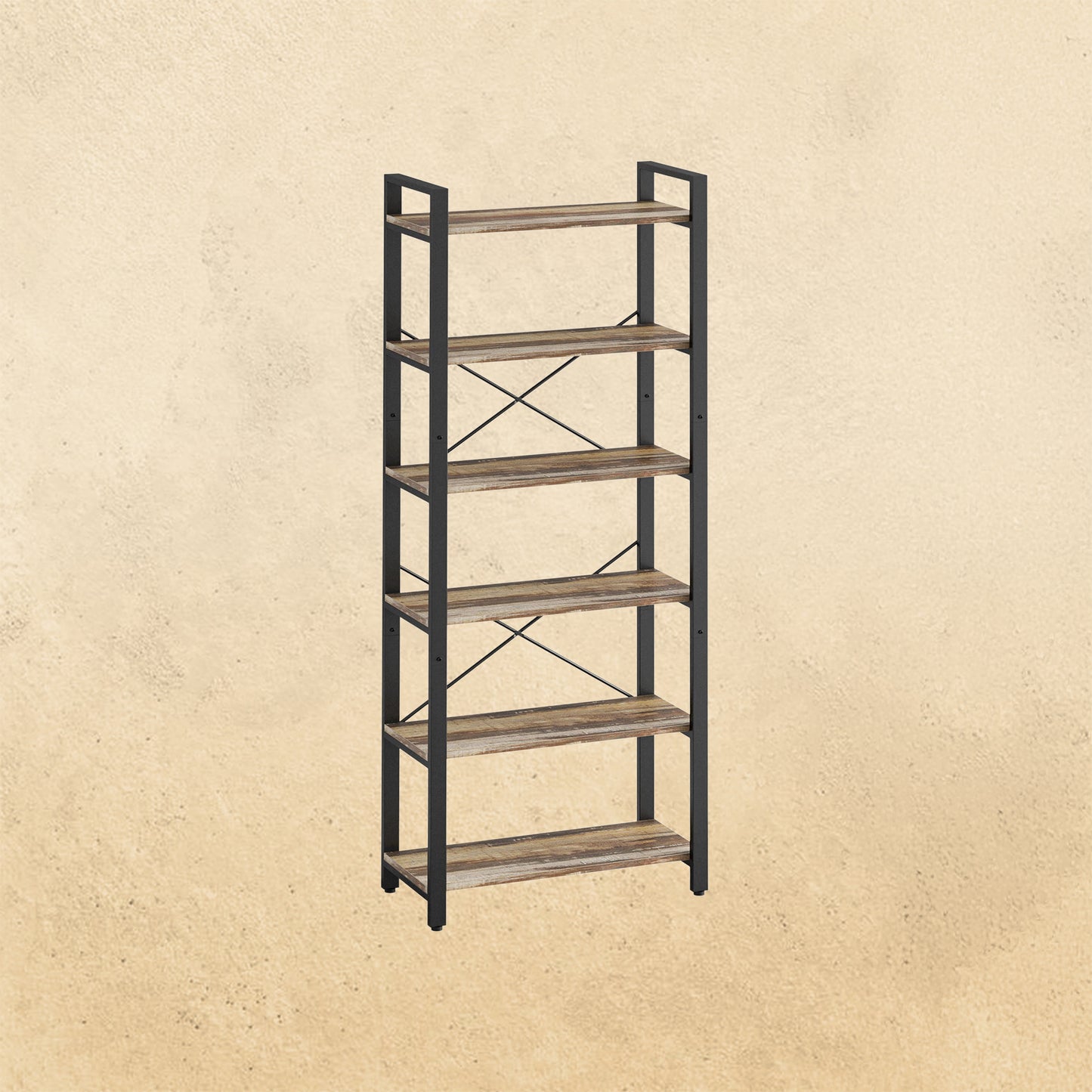 Bookshelf 6-Tier Ladder Shelf Industrial Brown
