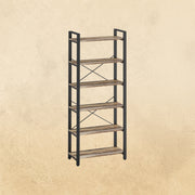 Bookshelf 6-Tier Ladder Shelf Industrial Brown