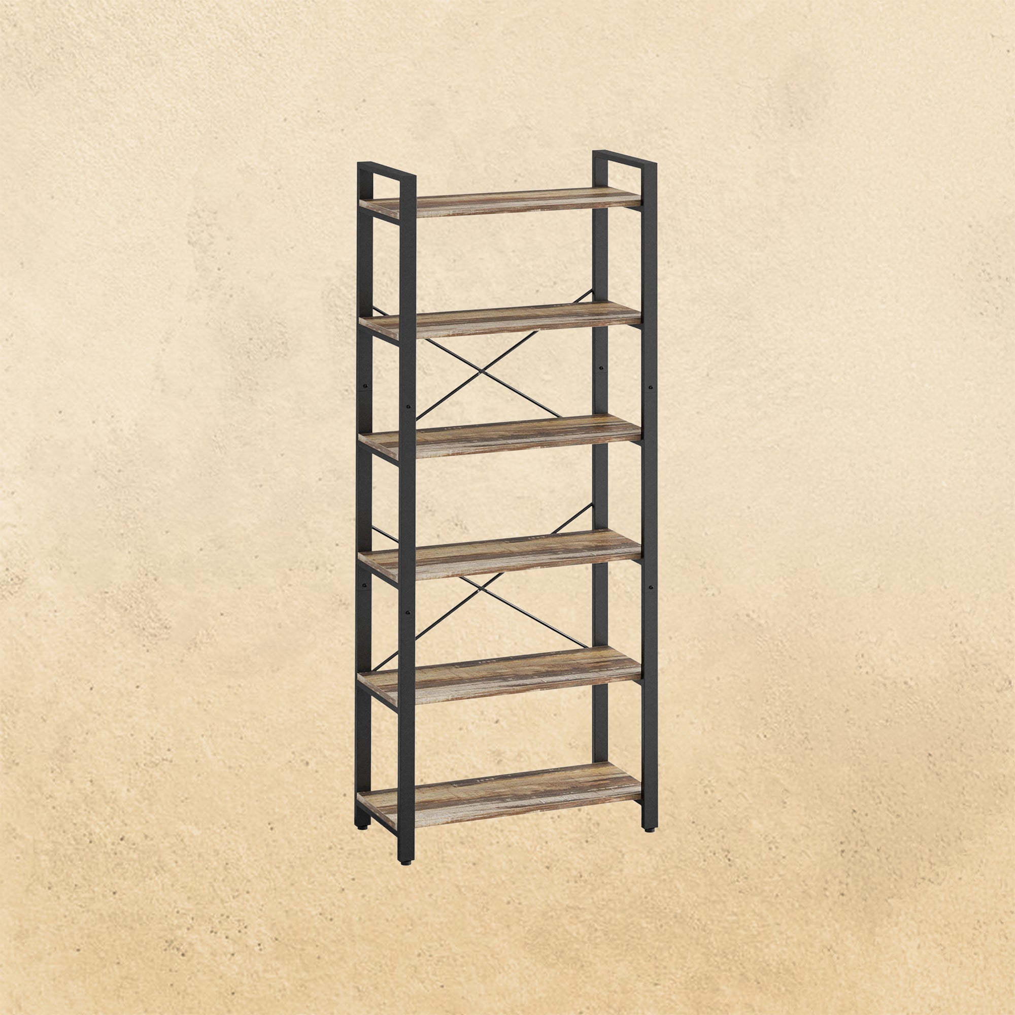 Bookshelf 6-Tier Ladder Shelf Industrial Brown