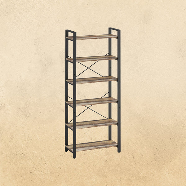 Bookshelf 6-Tier Ladder Shelf Industrial Brown – IRONCK