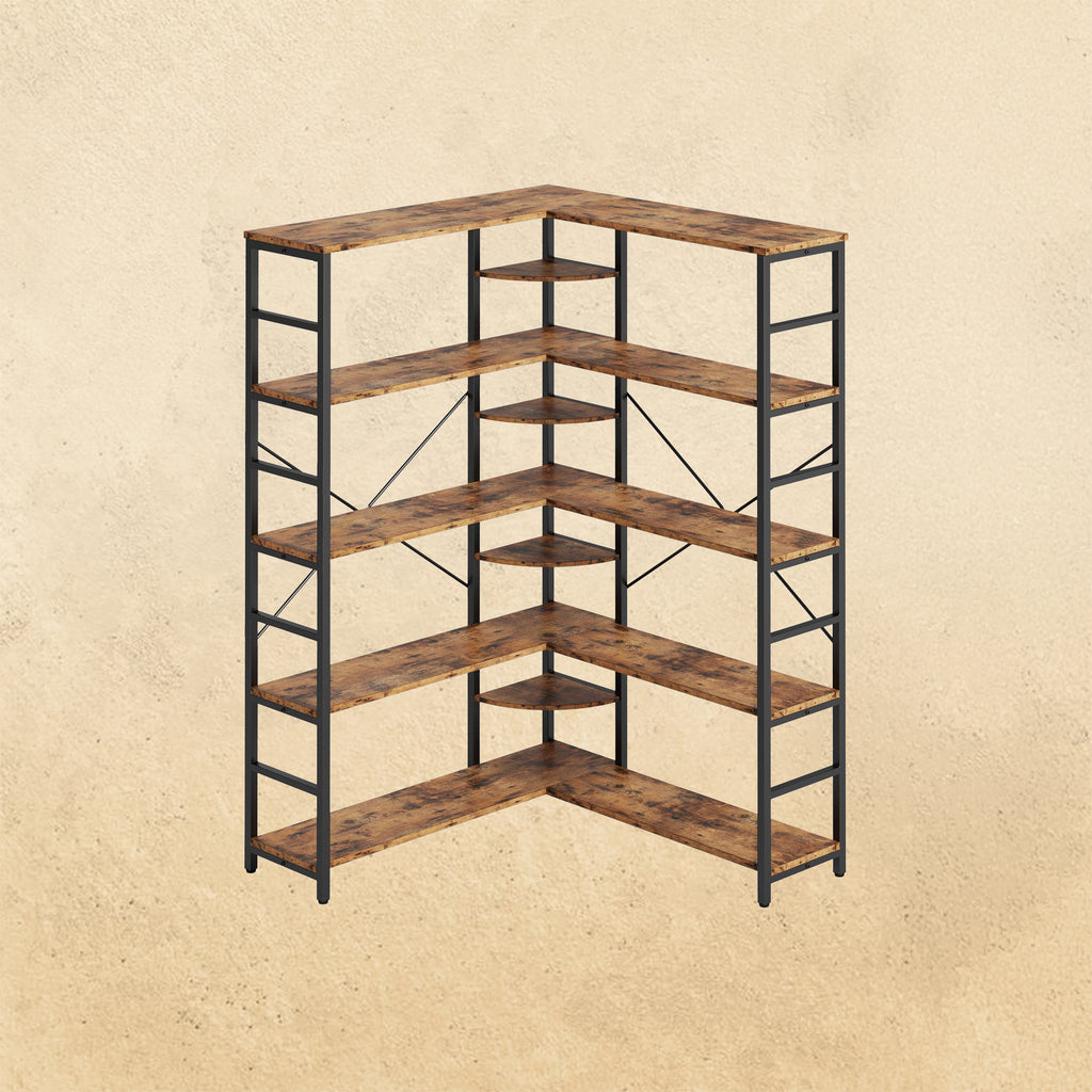 【HOT】5-Tiers Corner Bookcase with Curved Panels