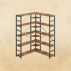 【HOT】5-Tiers Corner Bookcase with Curved Panels