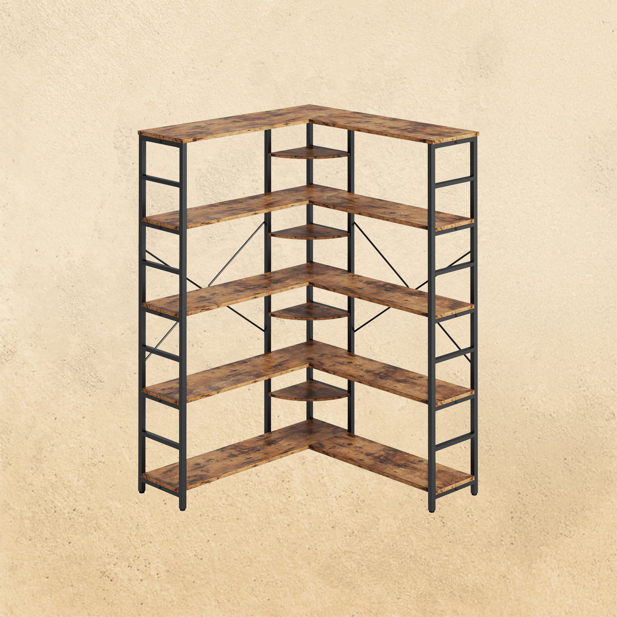 【HOT】5-Tiers Corner Bookcase with Curved Panels