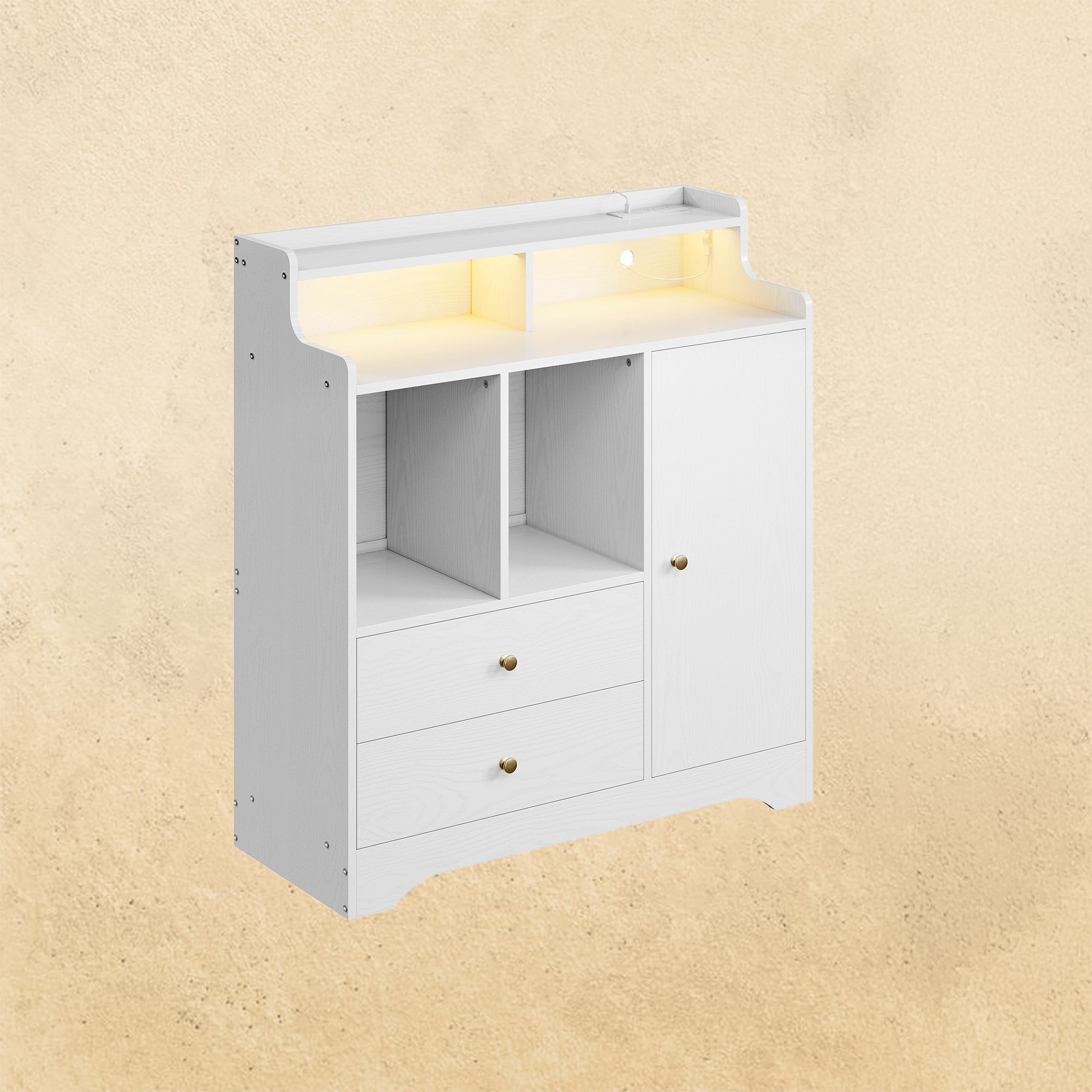 Modern Sideboard with Storage, LED Lights & Outlets
