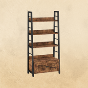 4-Tier Ladder Shelf with Cabinet Rustic Brown