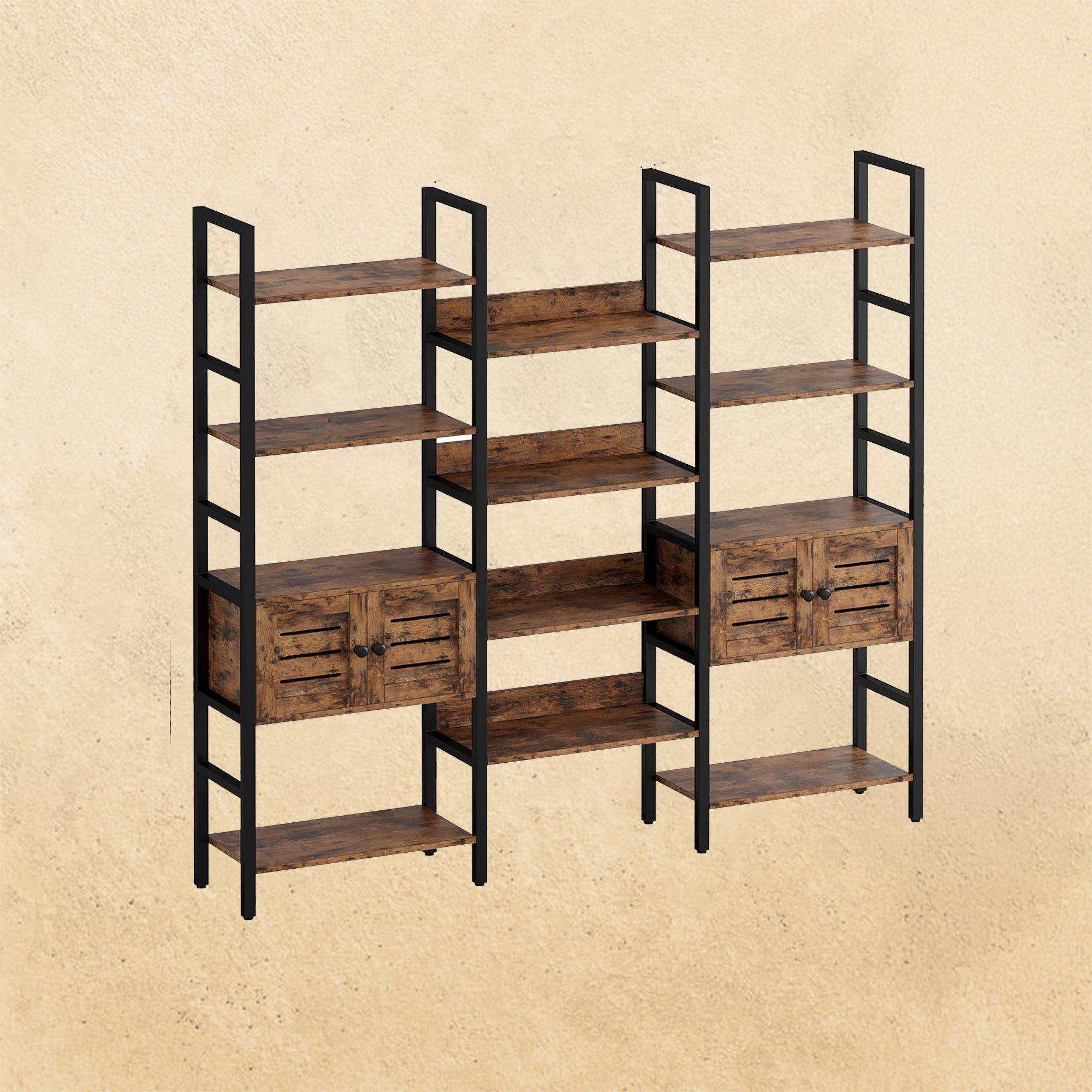 Triple Wide Display Shelf with cabinets