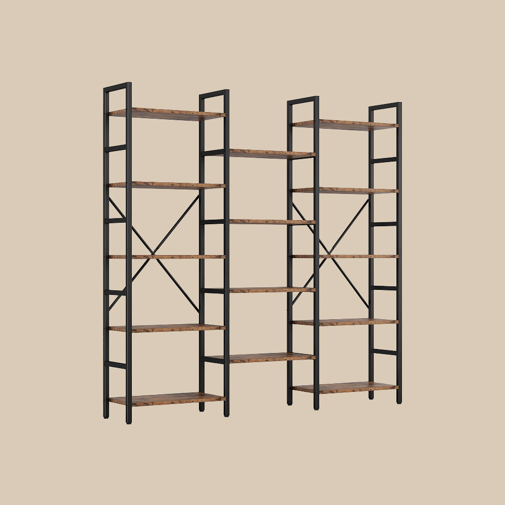 Large 5 Tiers Bookcases and Bookshelves Wall Unit Industrial Brown