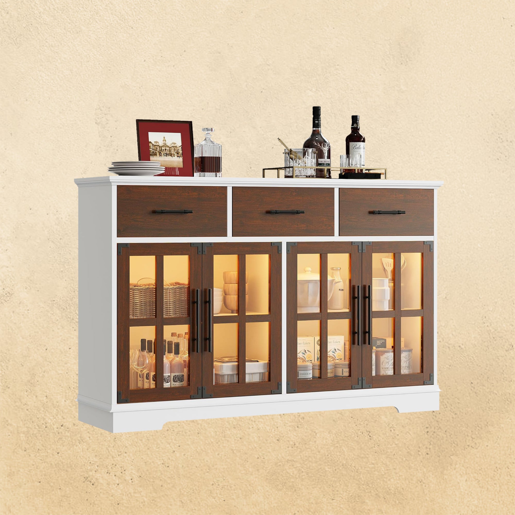 IRONCK 55" Großes Sideboard-Buffet mit LED-Beleuchtung 