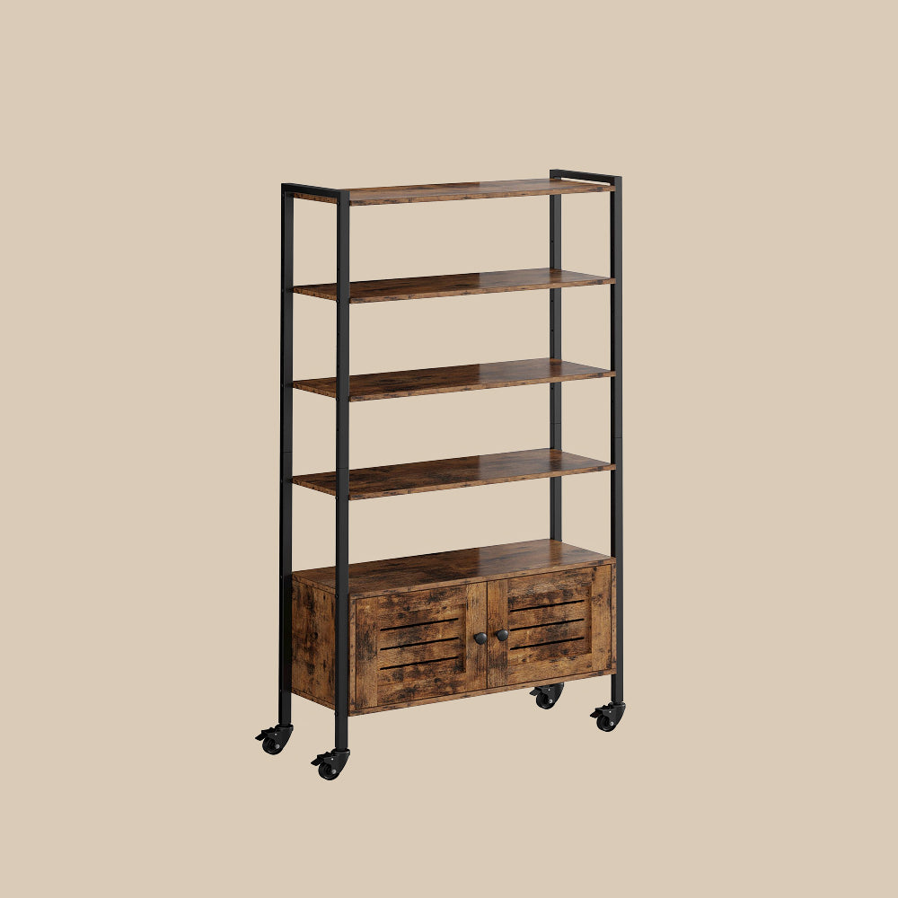 4 Tier Industrial Bookcase with Doors