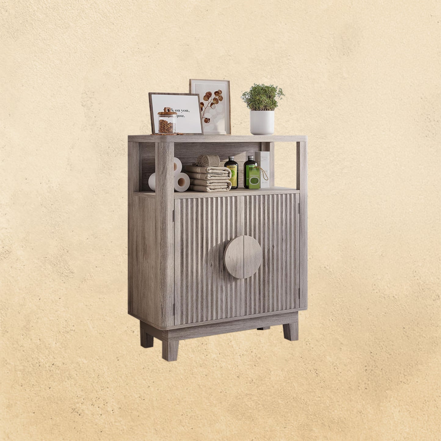 IRONCK Badezimmerschrank mit Tür, kleiner Aufbewahrungsschrank mit verstellbaren Einlegeböden 