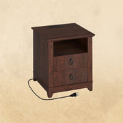 IRONCK Night Stand with Charging Station, Bedside Table with 2 Drawers and 1 Open Shelf