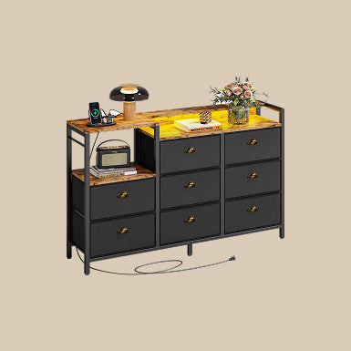 Commode LED avec 8 tiroirs en cuir PU