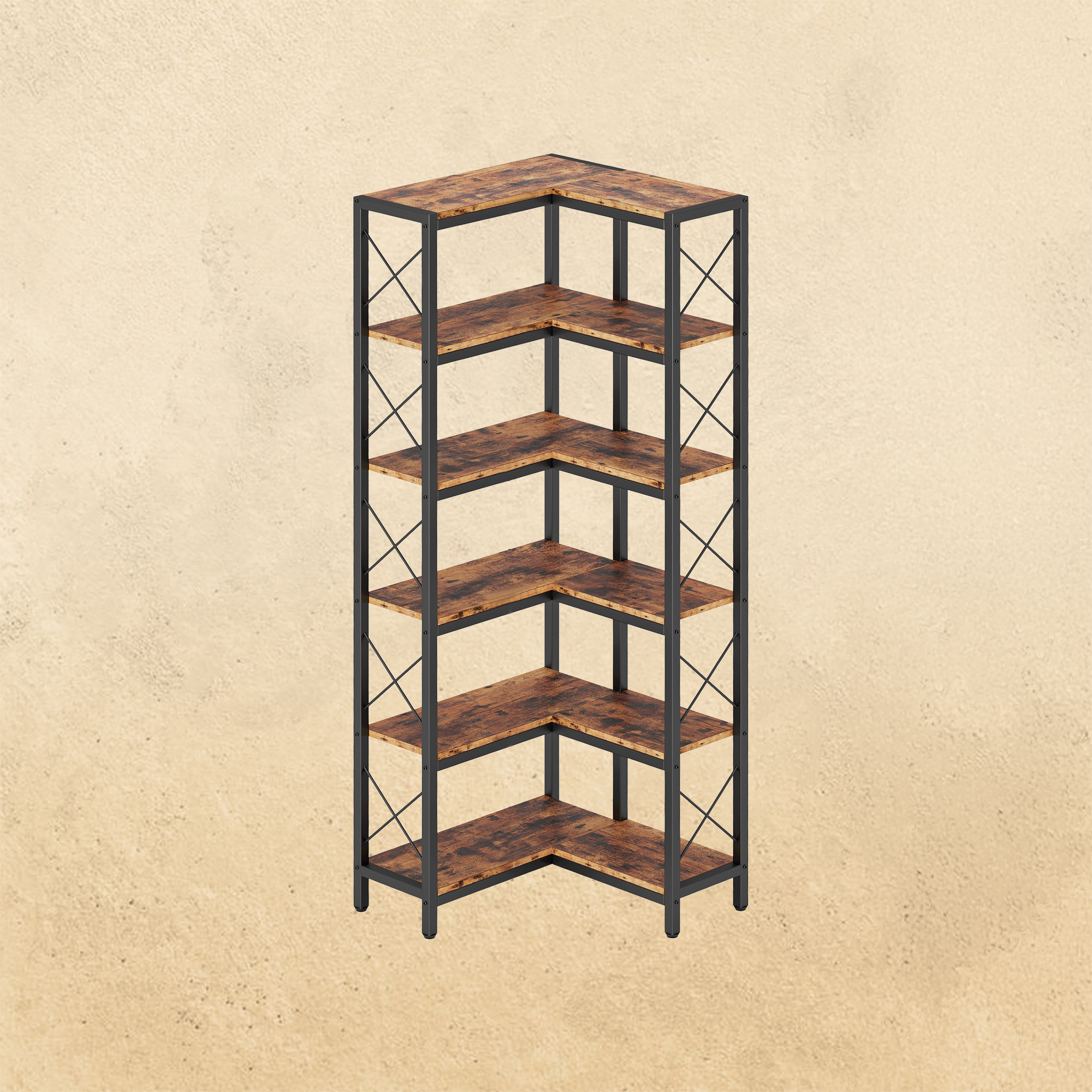 6-Tier Industrial Display Bookshelf