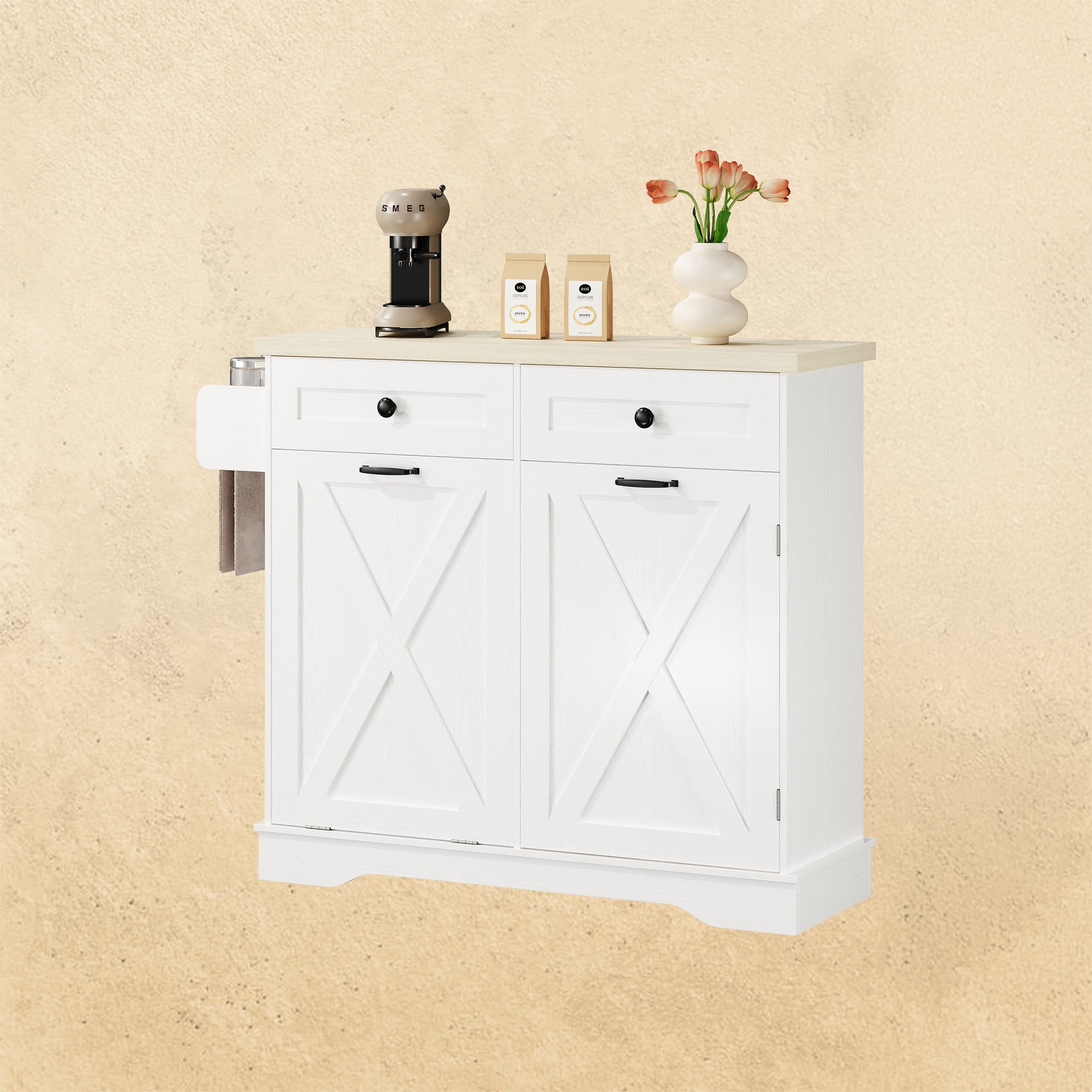 Bauernküchen-Aufbewahrungsschrank mit Mülleimer