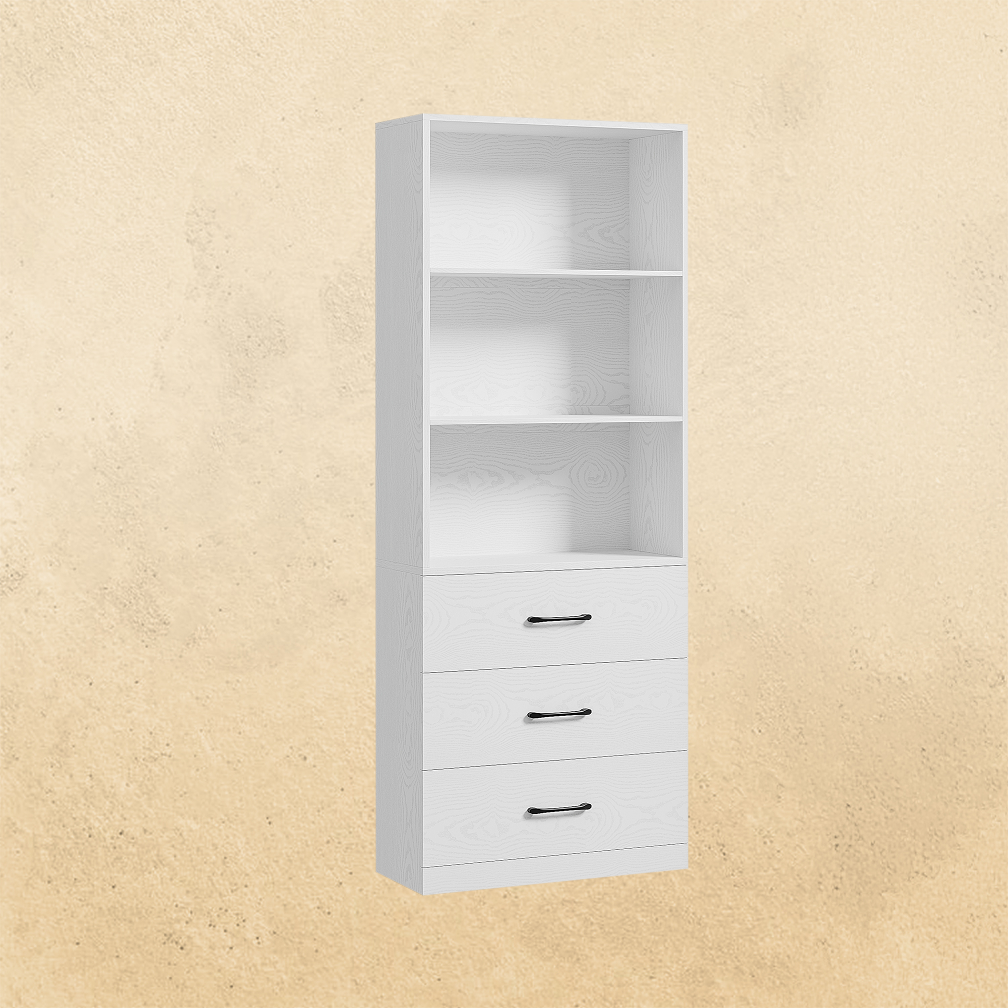 71 Zoll hohe Bücherregale mit 3 großen Schubladen und 3 offenen Regalböden