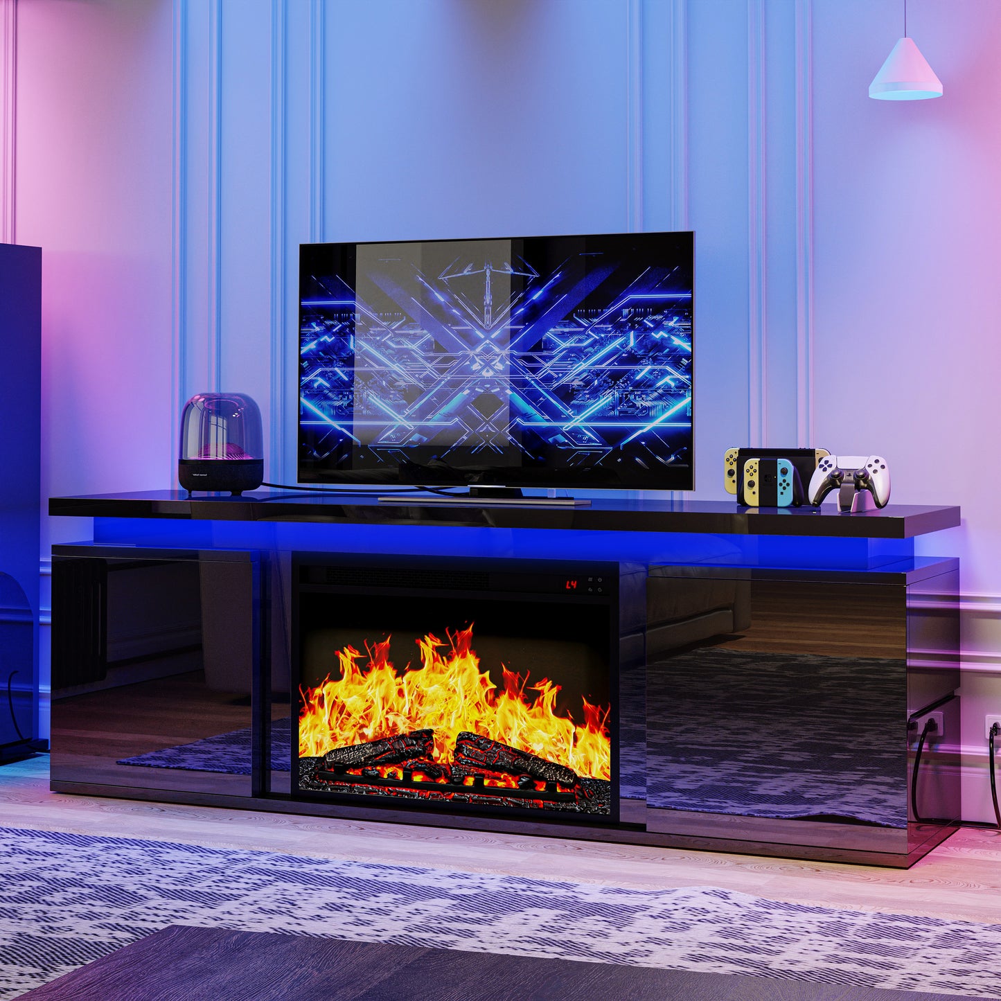 IRONCK Black Fireplace TV Stand with Electric Fireplace