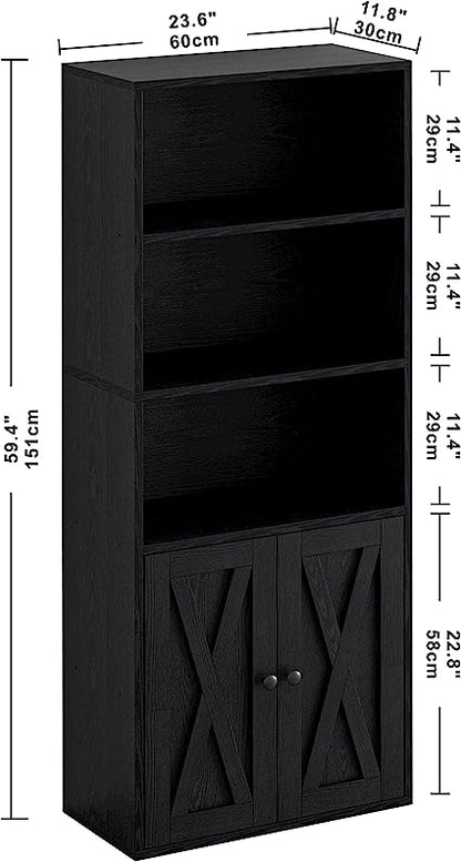 Industrial Bookshelves and Bookcases with Doors 11.8'' Depth Vintage Black