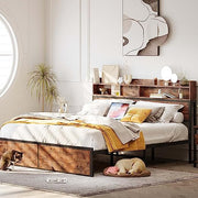 Queensize-Bettrahmen mit Bücherregal-Kopfteil 