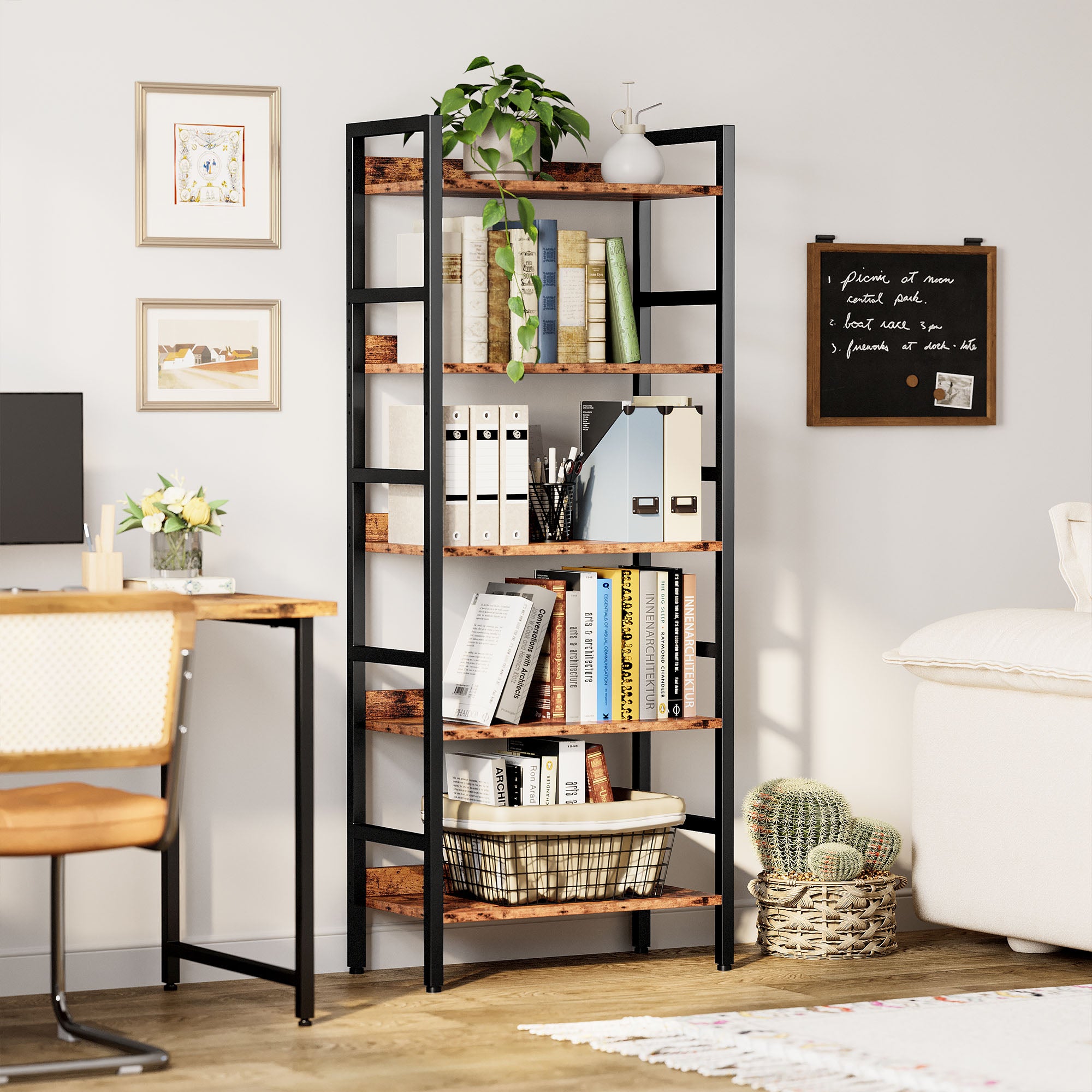 Industrial Bookshelf with Adjustable Shelves