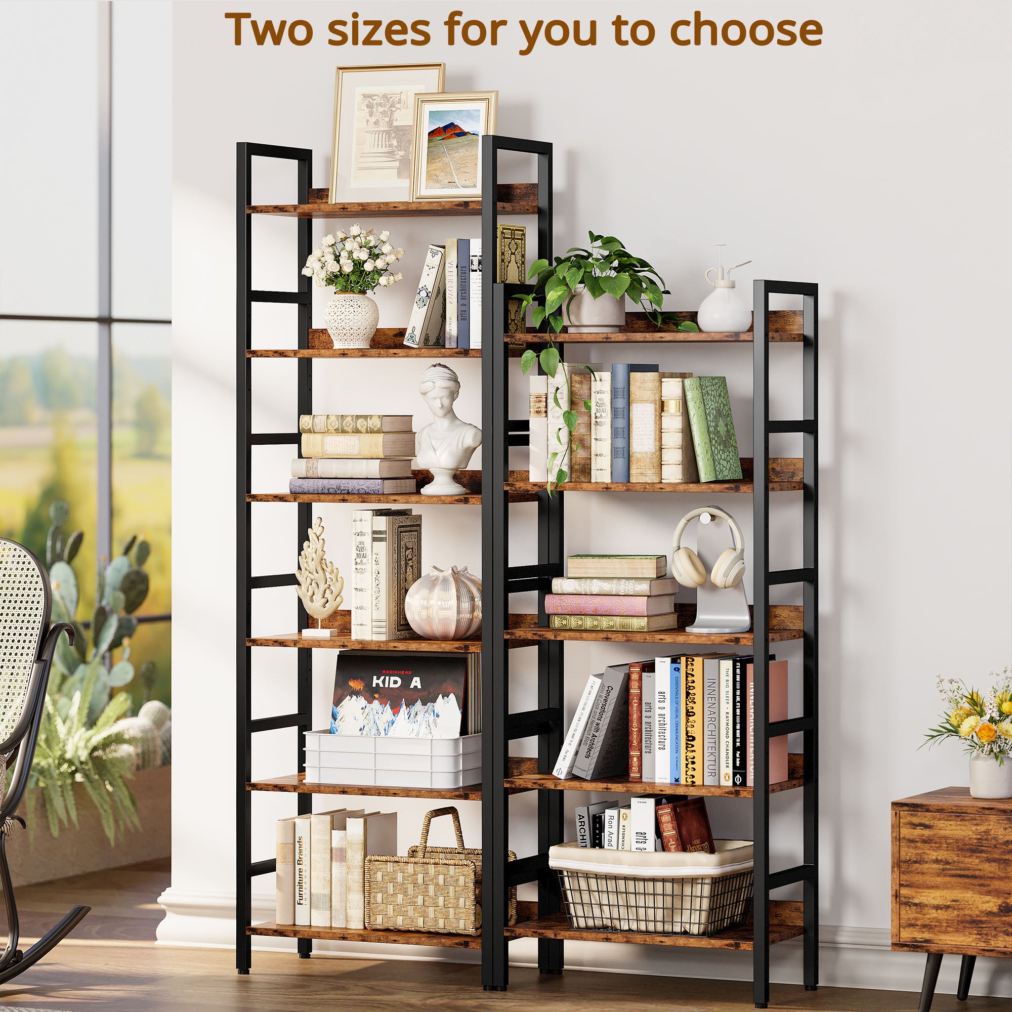 Industrial Bookshelf with Adjustable Shelves