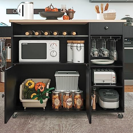 Kitchen Island Cart with Wheels Black