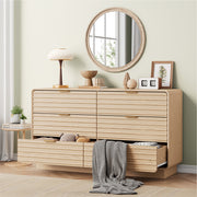 IRONCK Fluted 6 Drawer Dresser for Bedroom,54" Wide Modern Dresser Drawers with Storage, Wooden Dressers with Metal Handle for Bedroom, Hallway, Natural Oak