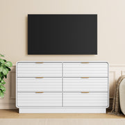IRONCK Fluted 6 Drawer Dresser for Bedroom,54" Wide Modern Dresser Drawers with Storage, Wooden Dressers with Metal Handle for Bedroom, Hallway, Natural Oak
