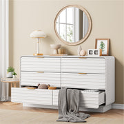 IRONCK Fluted 6 Drawer Dresser for Bedroom,54" Wide Modern Dresser Drawers with Storage, Wooden Dressers with Metal Handle for Bedroom, Hallway, Natural Oak