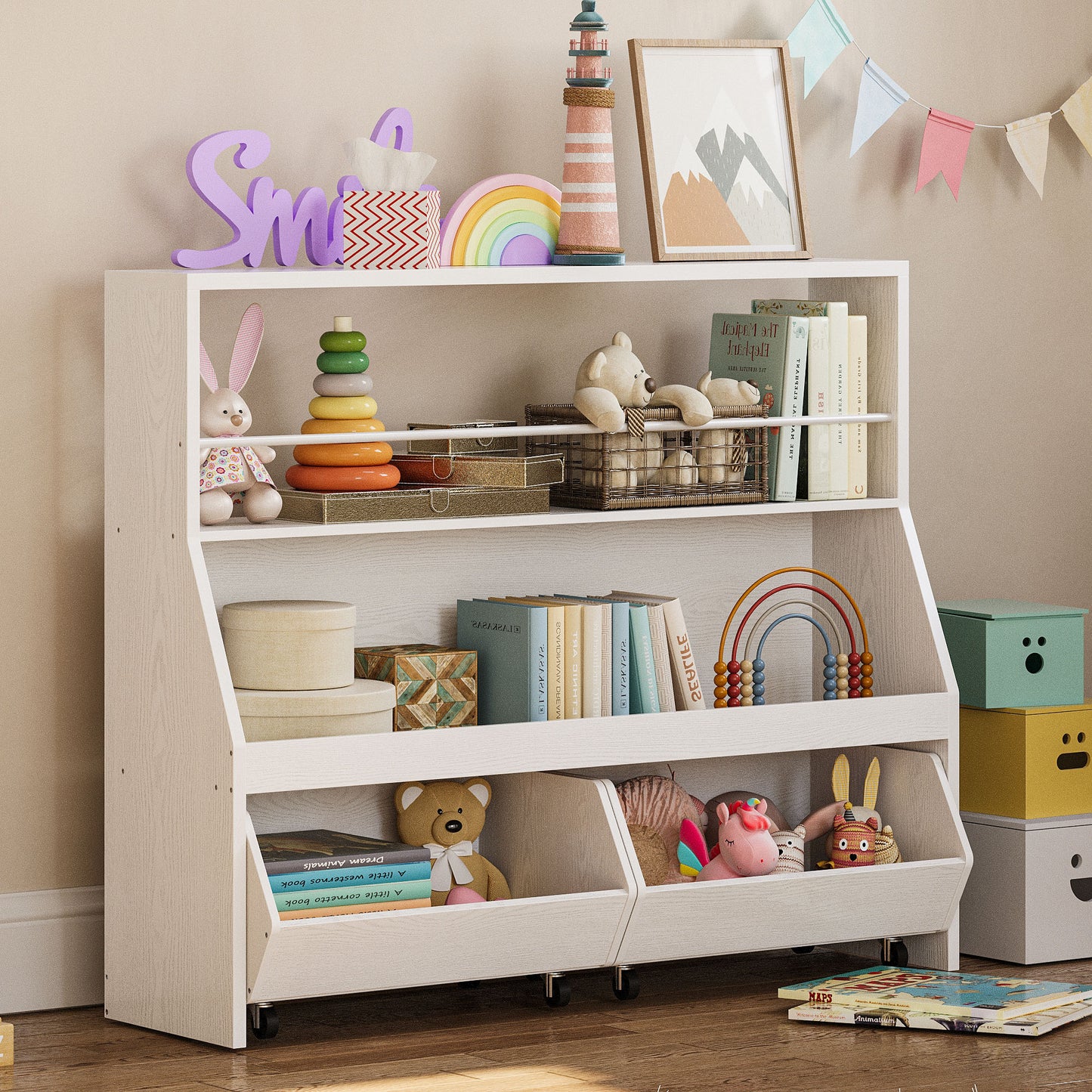 IRONCK Kids Storage Organizer-Bookshelf with Drawers and Toy Shelf