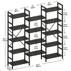 Triple Wide 5 Tiers Industrial Bookshelf