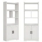 Freestanding 63" Tall Bookcase, Wood Display Storage Cabinet with Closed Doors & Open Shelves for Living Room, Home Office & Bedroom, Black