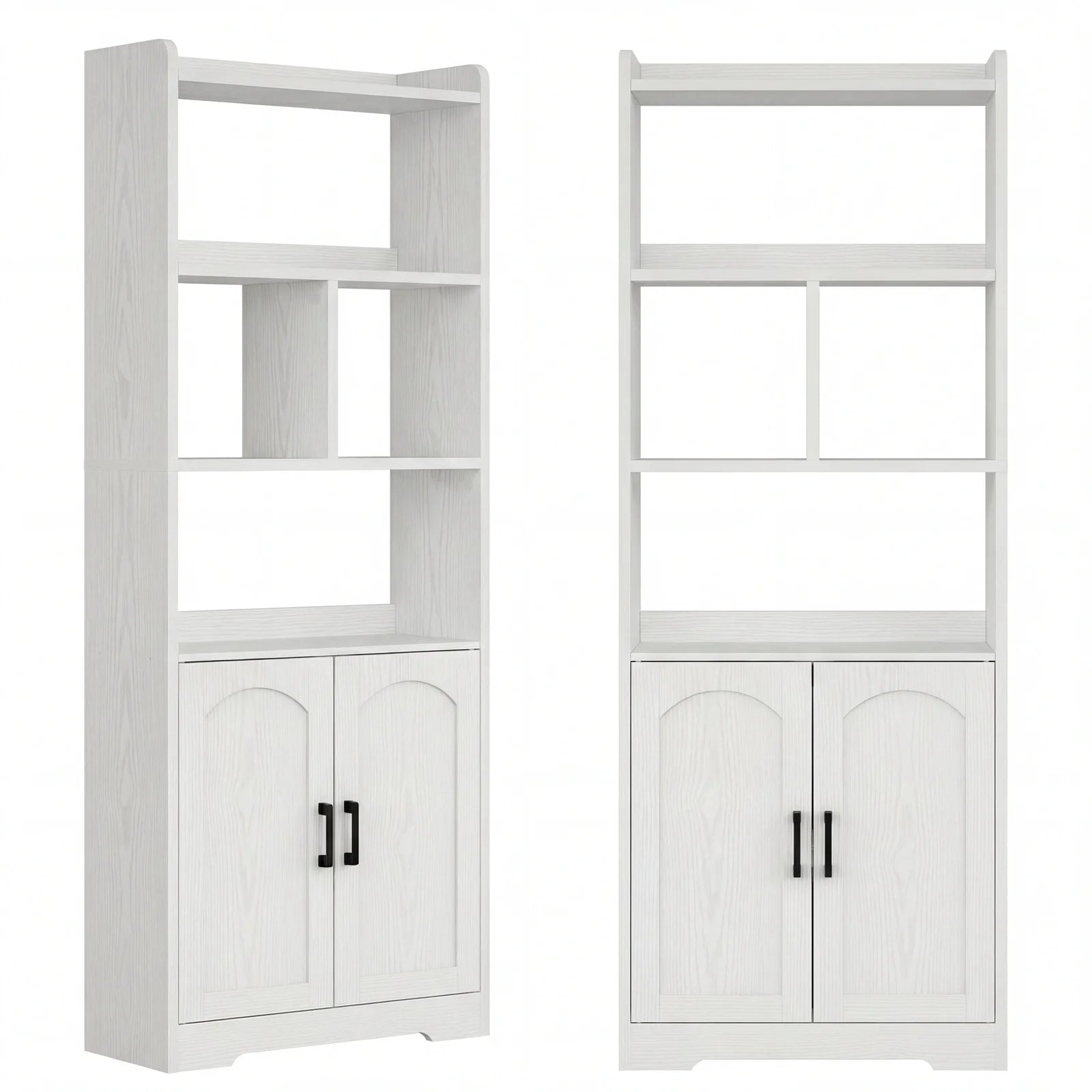 Freestanding 63" Tall Bookcase, Wood Display Storage Cabinet with Closed Doors & Open Shelves for Living Room, Home Office & Bedroom, Black