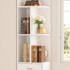 IRONCK Corner Bookshelf with Drawer and Storage Cabinet